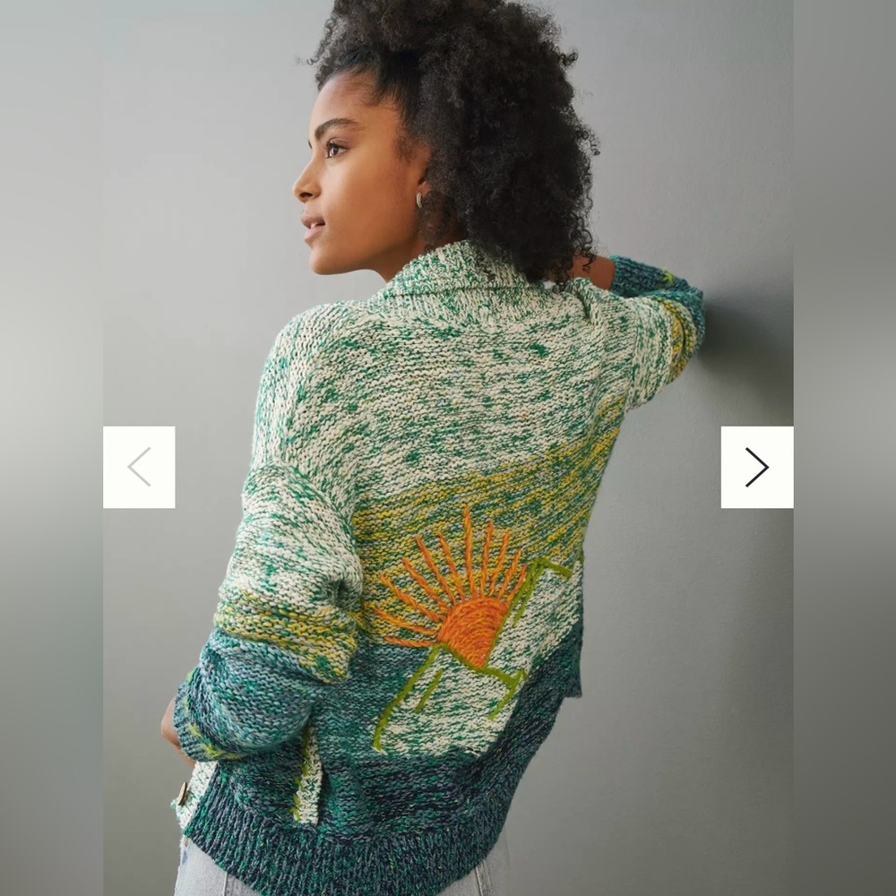 Anthropologie Pilcro Mountain Sunset Embroidered Cardigan Sweater